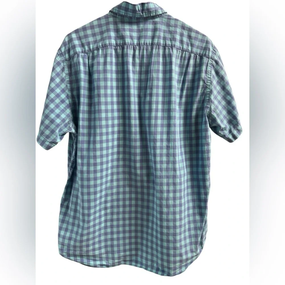 J crew purple and blue short sleeve plaid button down shirt
